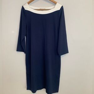 NWT Banana Republic two tone cream and dark blue dress career size 14